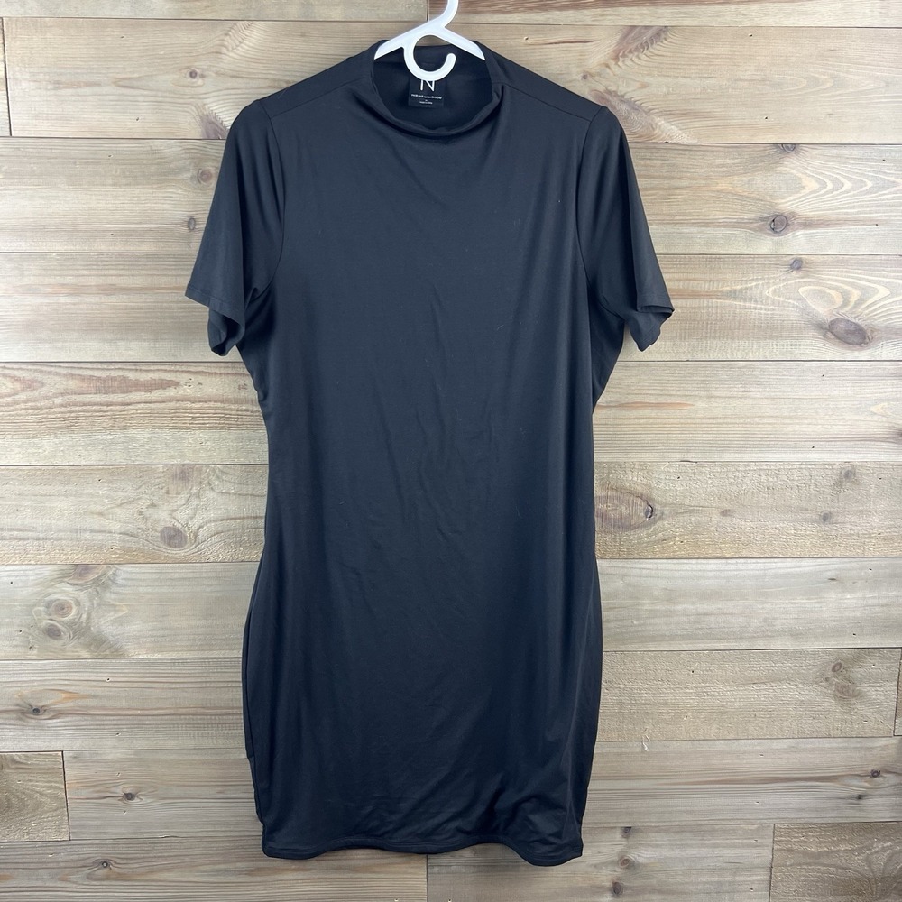 Naked Wardrobe Womens Dress Bodycon Short Sleeve Mock Neck Black Size 2X